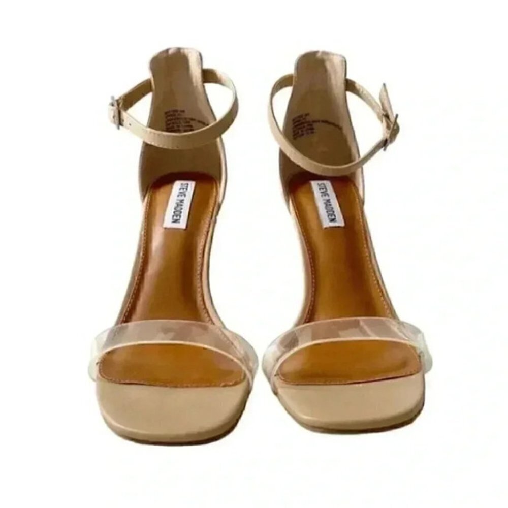Steve Madden Nude Translucent Vinyl High Heel Ankle Strap Minimalist Sandals 9 - Picture 3 of 15